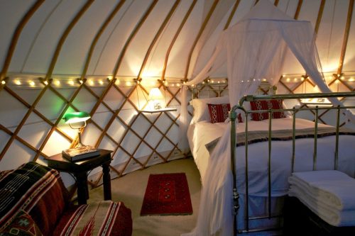 Glamping with our luxury interior package for our Yurt Hire.