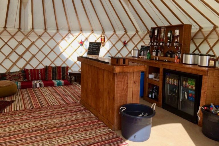 A Roundhouse Yurt Bar is an available option with a hire yurts.