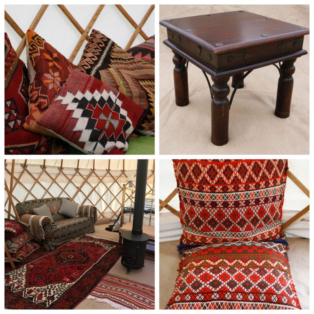 Roundhouse Yurt interior options from Persian and Kilim Rugs.