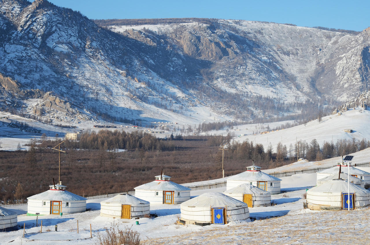 Mongolian Yurt Village A traditional yurt village in Mongolia.