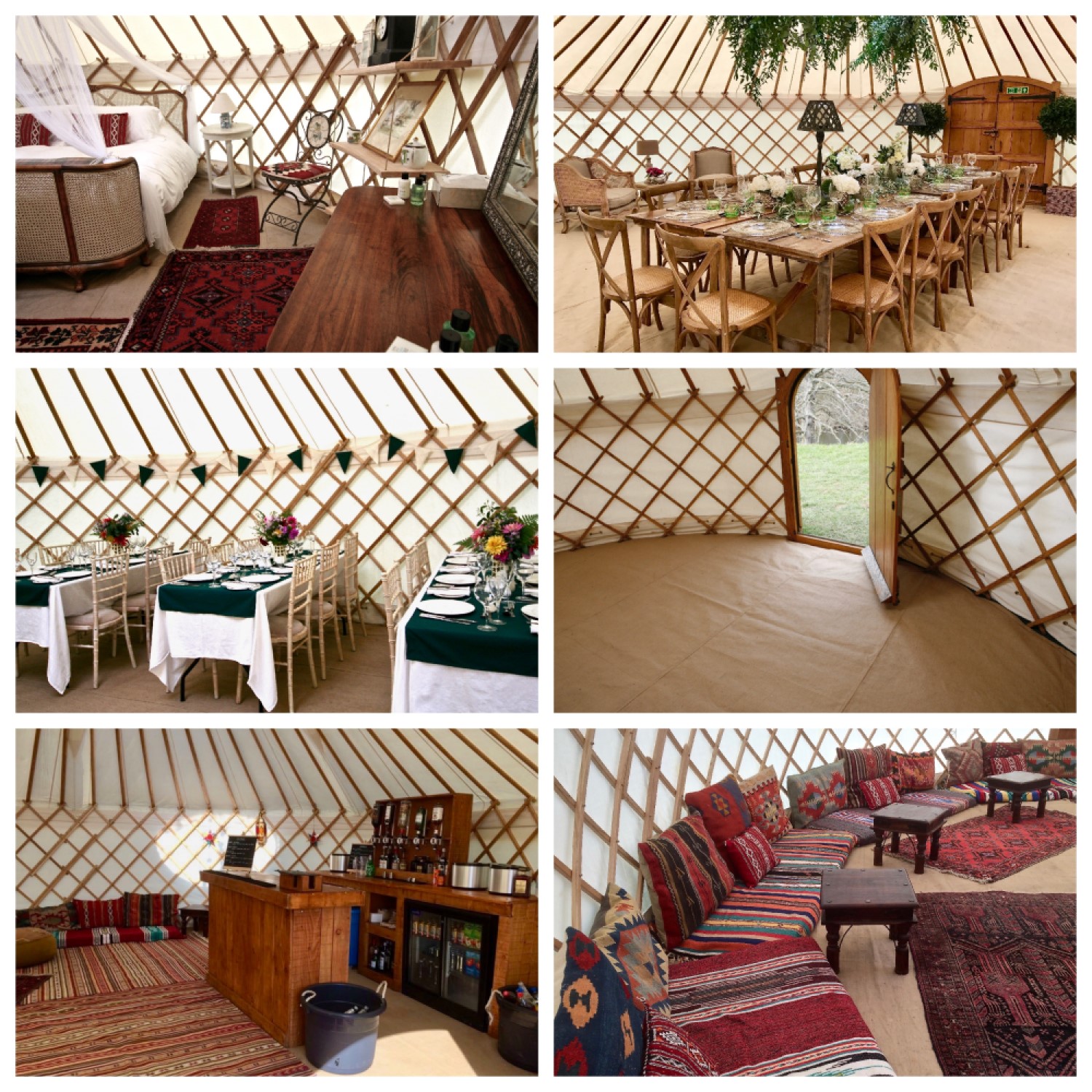 A collection of Roundhouse Yurt interior options whilst hiring a Yurt.